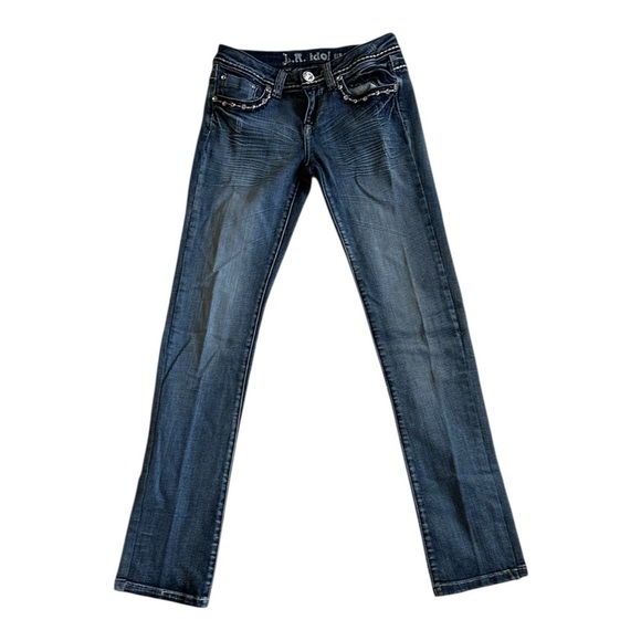 L.A. idol Denim - LA Idol Jeans Size 7 Blue Bootcut Bling Low Rise Whiskered Denim Pants 26” W